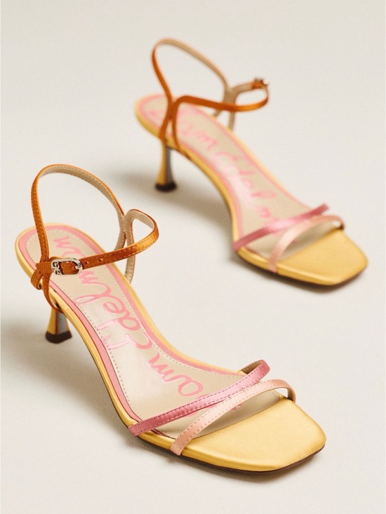 Sam Edelman Shoes - Sam Edelman Presley satin Ankle Strap Kitten heels Pink/Orange